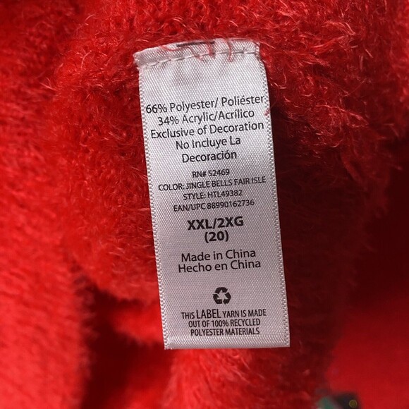 Holiday Time Jingle Bells Sweatshirt Sweater Sz XXL 20 Womens Red Ugly Fuzzy - Picture 5 of 7